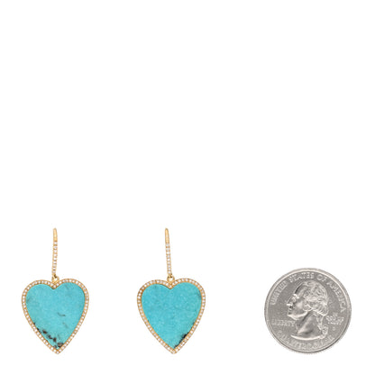 Jennifer Meyer 18K Yellow Gold Diamond Turquoise Inlay Heart Earrings 2 of 6