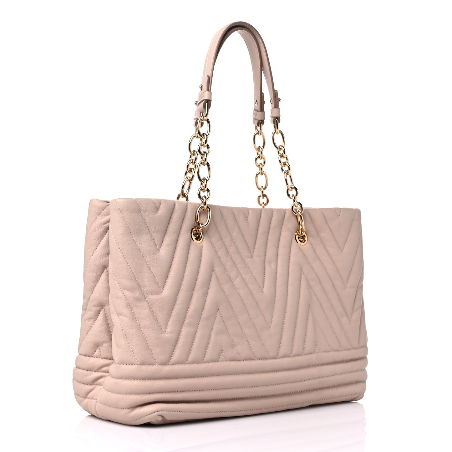 Calfskin Chevron Quilted Vara Bow Chain Tote Light Pink
