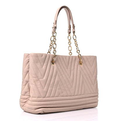 Salvatore Ferragamo Calfskin Chevron Quilted Vara Bow Chain Tote Light Pink 3 of 9