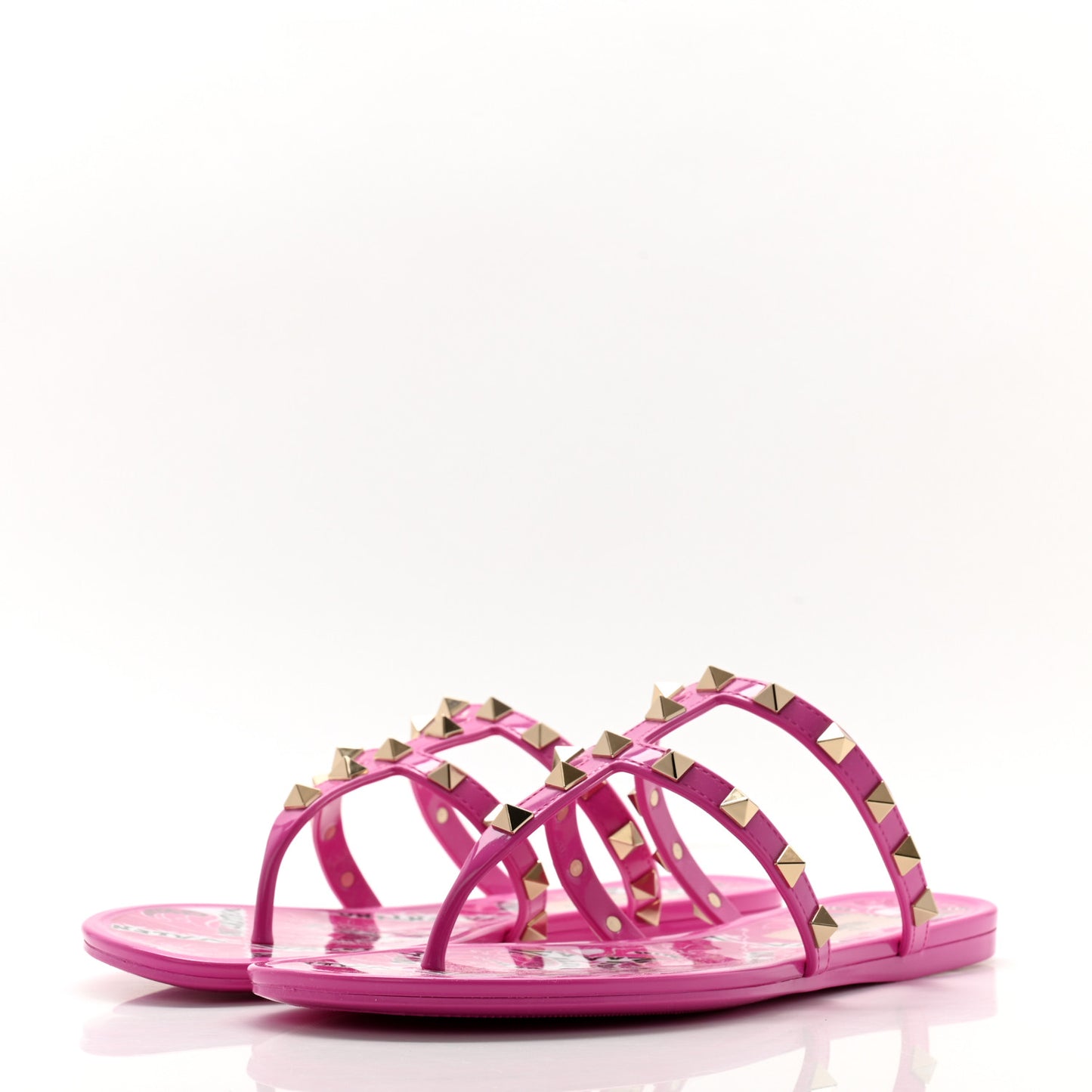 PVC Jelly Rockstud Caged Flat Thong Sandals 37 Pink