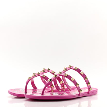 Valentino Garavani PVC Jelly Rockstud Caged Flat Thong Sandals 37 Pink 3 of 7