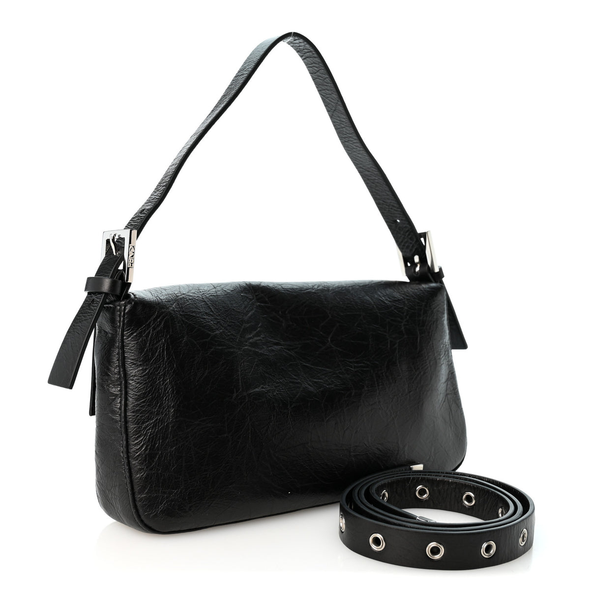 Crackled Calfskin Baguette 26424 Black