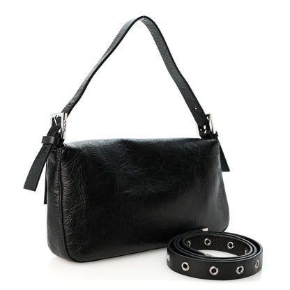 Fendi Crackled Calfskin Baguette 26424 Black 3 of 10
