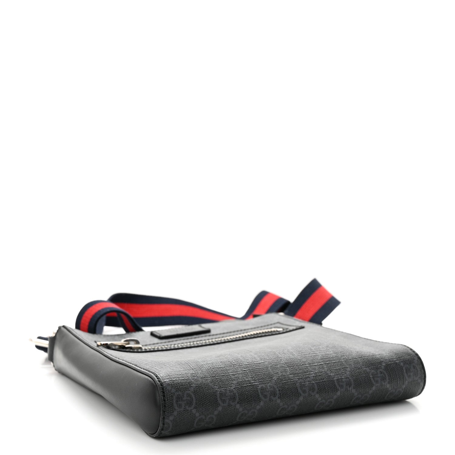 Gucci GG Supreme Monogram Web Small Flat Messenger Bag Black Grey 4 of 12