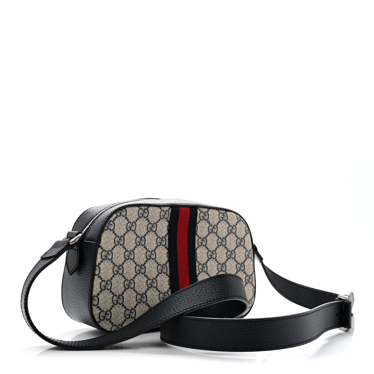 GG Supreme Monogram Textured Dollar Calfskin Web Small Ophidia Camera Bag Beige Blue
