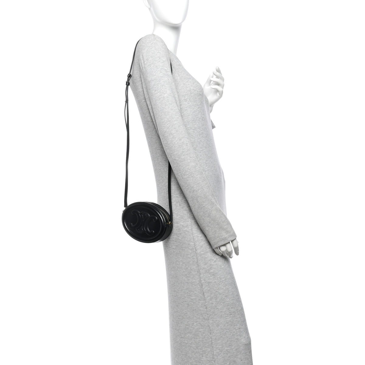 Smooth Calfskin Cuir Small Triomphe Oval Crossbody Purse Black