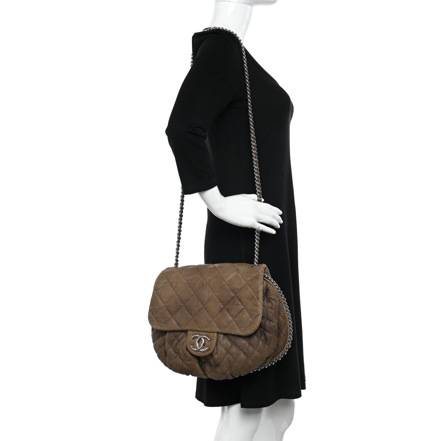 Chanel Washed Lambskin Quilted Large Chain Around Messenger Taupe 2 of 10