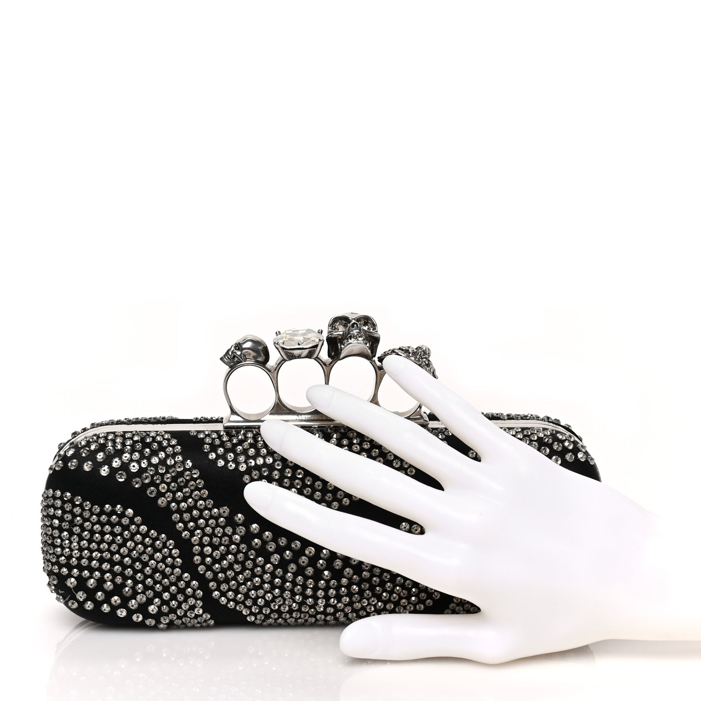 Silk Crystal Knucklebox Clutch Black