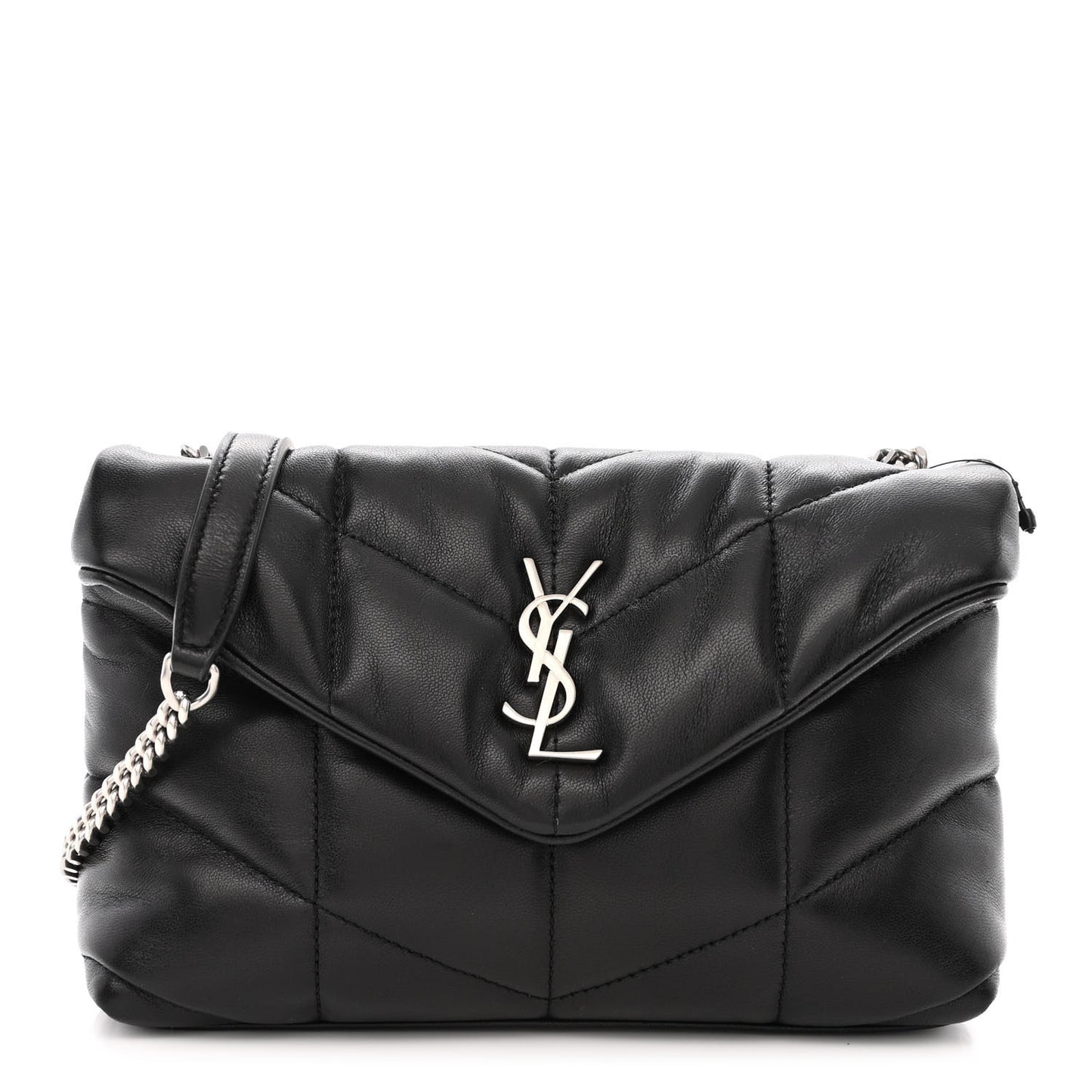 Lambskin Quilted Toy Loulou Puffer Monogram Chain Satchel Black