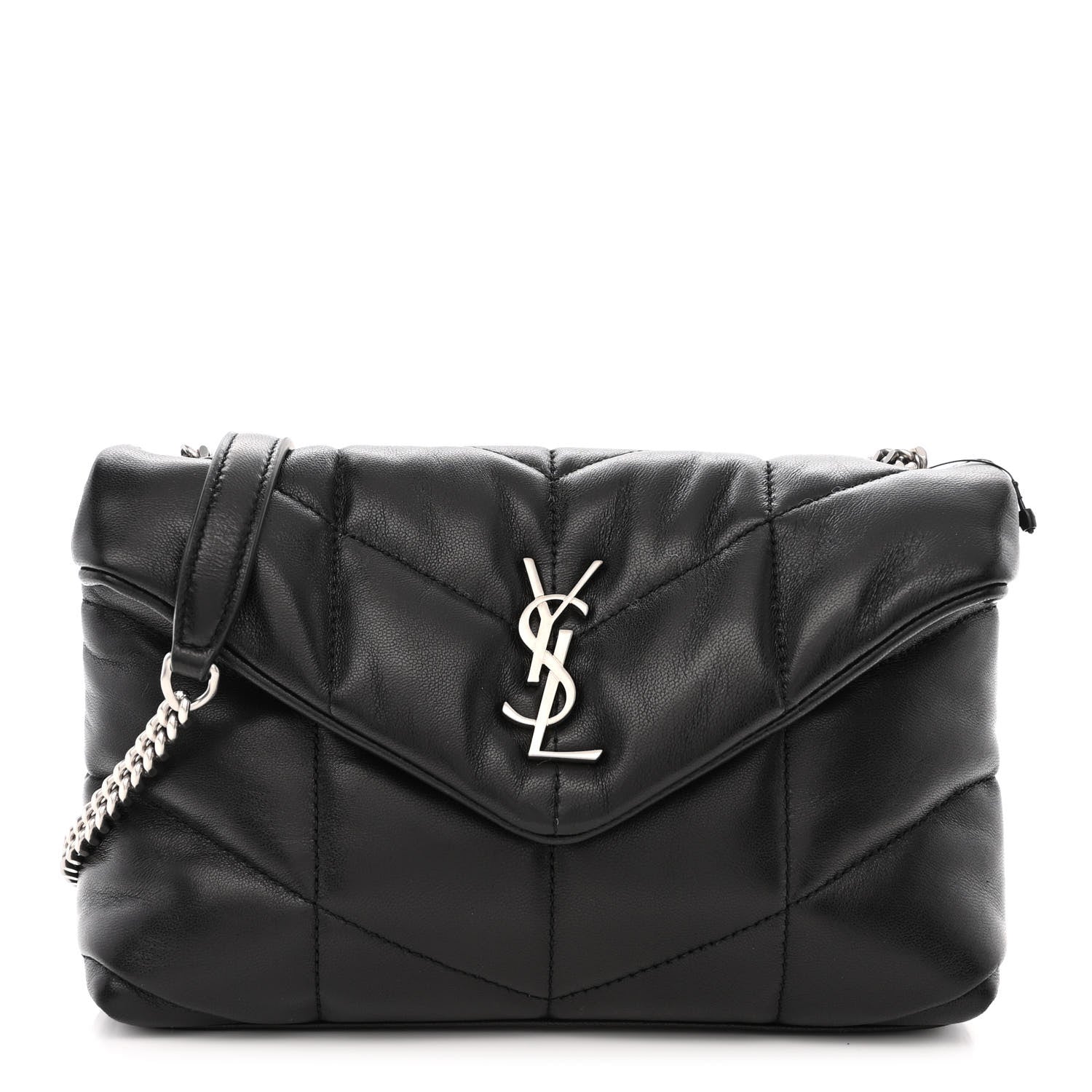 Saint Laurent Lambskin Quilted Toy Loulou Puffer Monogram Chain Satchel Black 1 of 9