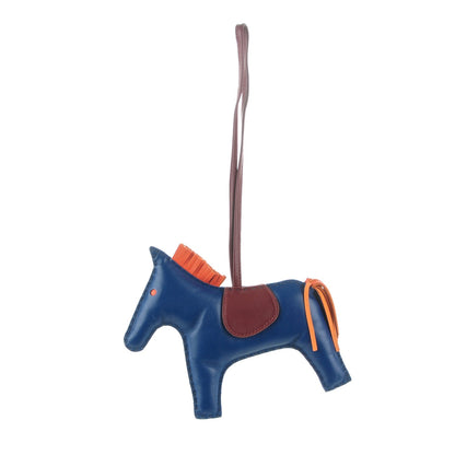 Hermes Milo Lambskin Grigri Rodeo Horse Bag Charm GM Bleu Malte Orange Poppy Rouge H 1 of 3