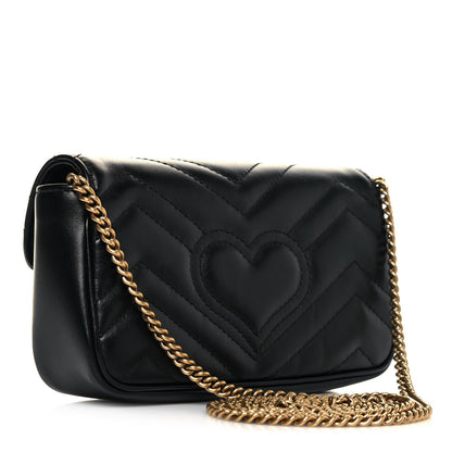 Gucci Calfskin Matelasse Super Mini GG Marmont Shoulder Bag Black 3 of 13