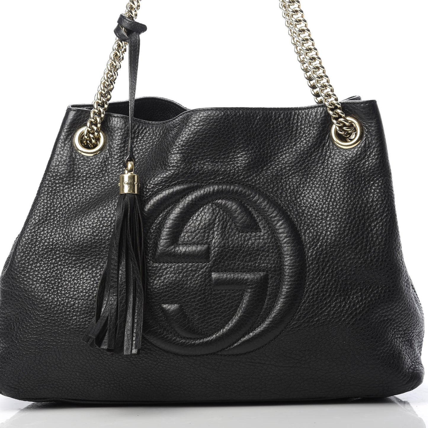 Pebbled Calfskin Medium Soho Chain Shoulder Bag Black