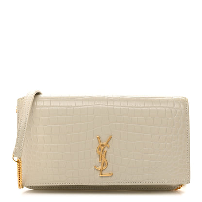 Saint Laurent SAINT LAURENT Crocodile Embossed Monogram Phone Holder Crossbody Blanc Vintage 1 of 9