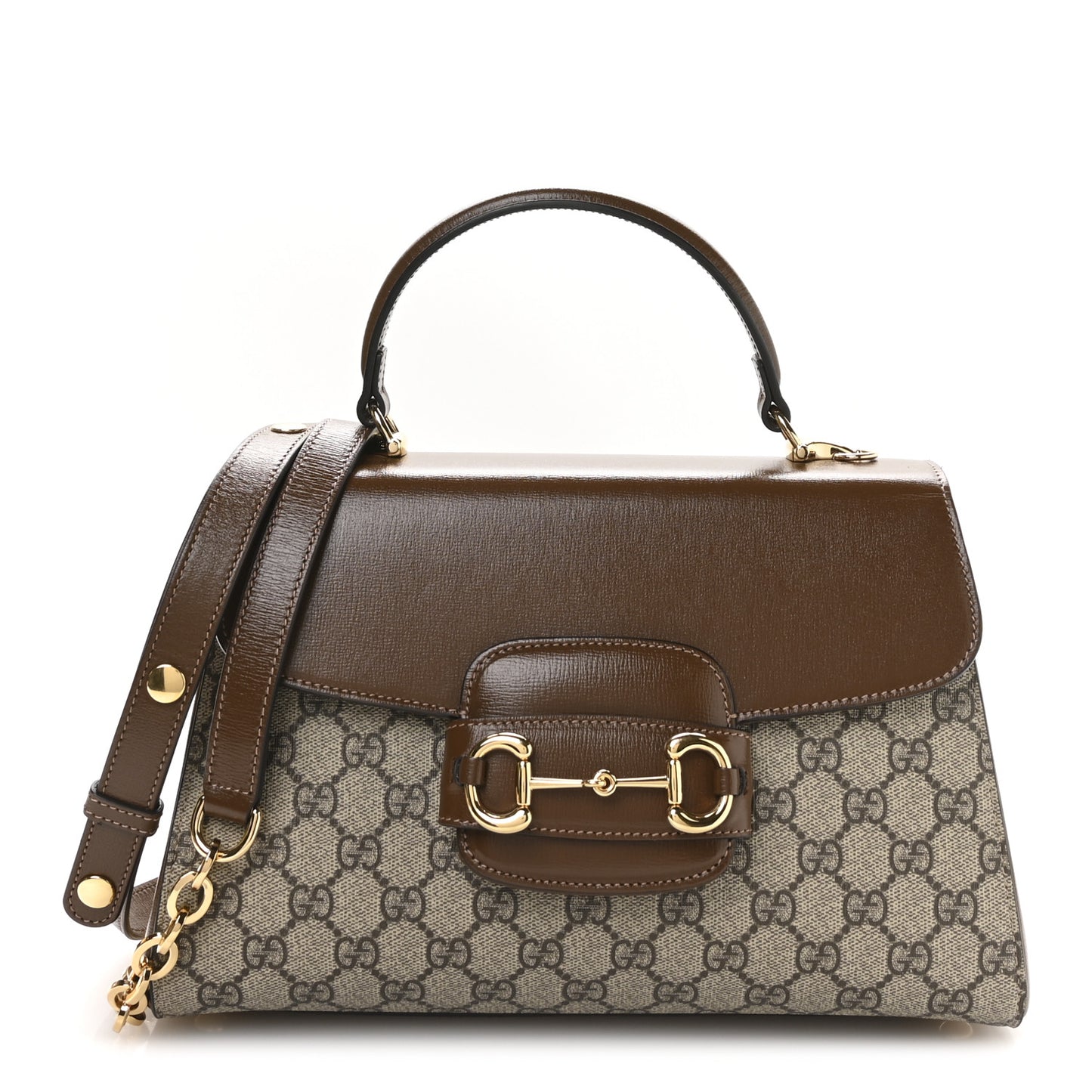 GG Supreme Monogram Calfskin Medium Horsebit 1955 Top Handle Bag Beige Ebony Brown Sugar