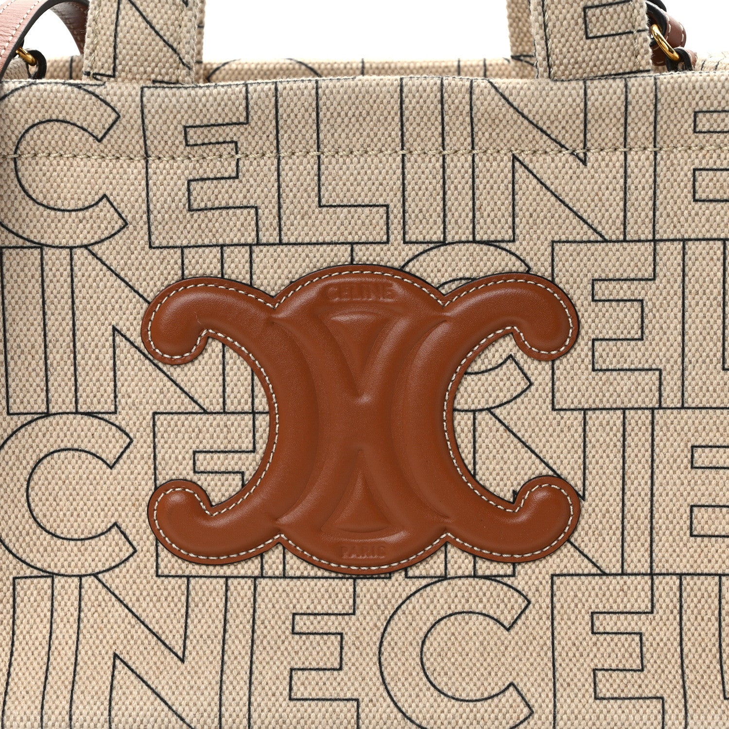 Celine Canvas Calfskin All Over Print Small Cabas Thais Natural Tan 7 of 10