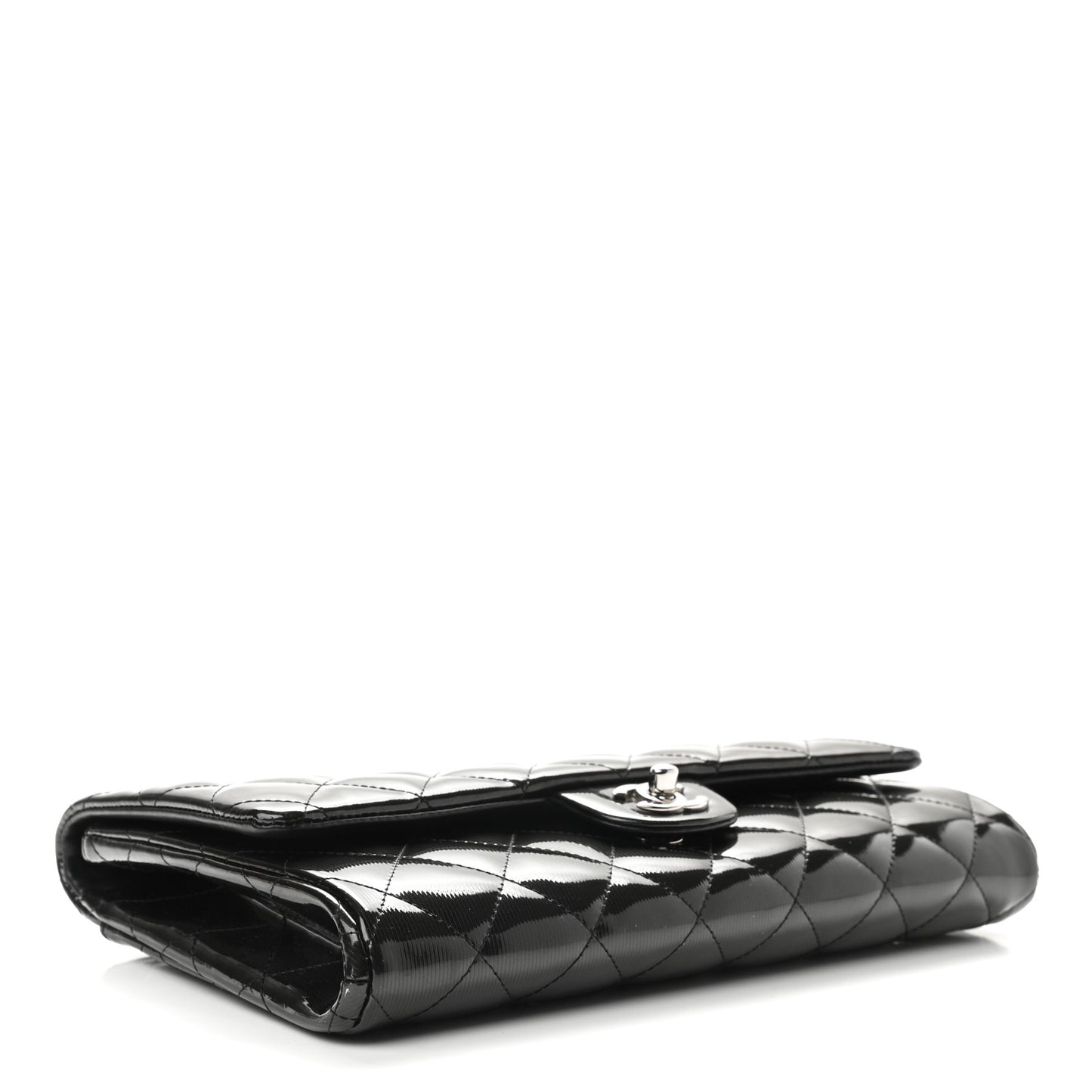 Striated Patent Quilted Clutch With Chain Flap Dark Grey