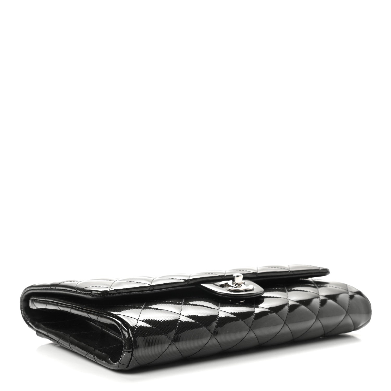 Chanel Striated Patent Quilted Clutch With Chain Flap Dark Grey 4 of 9