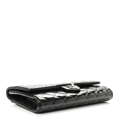 Chanel Striated Patent Quilted Clutch With Chain Flap Dark Grey 4 of 9