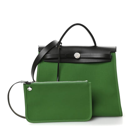 Hermes Vache Hunter Toile Herbag Zip 31 PM Cactus Bleu Indigo 3 of 12