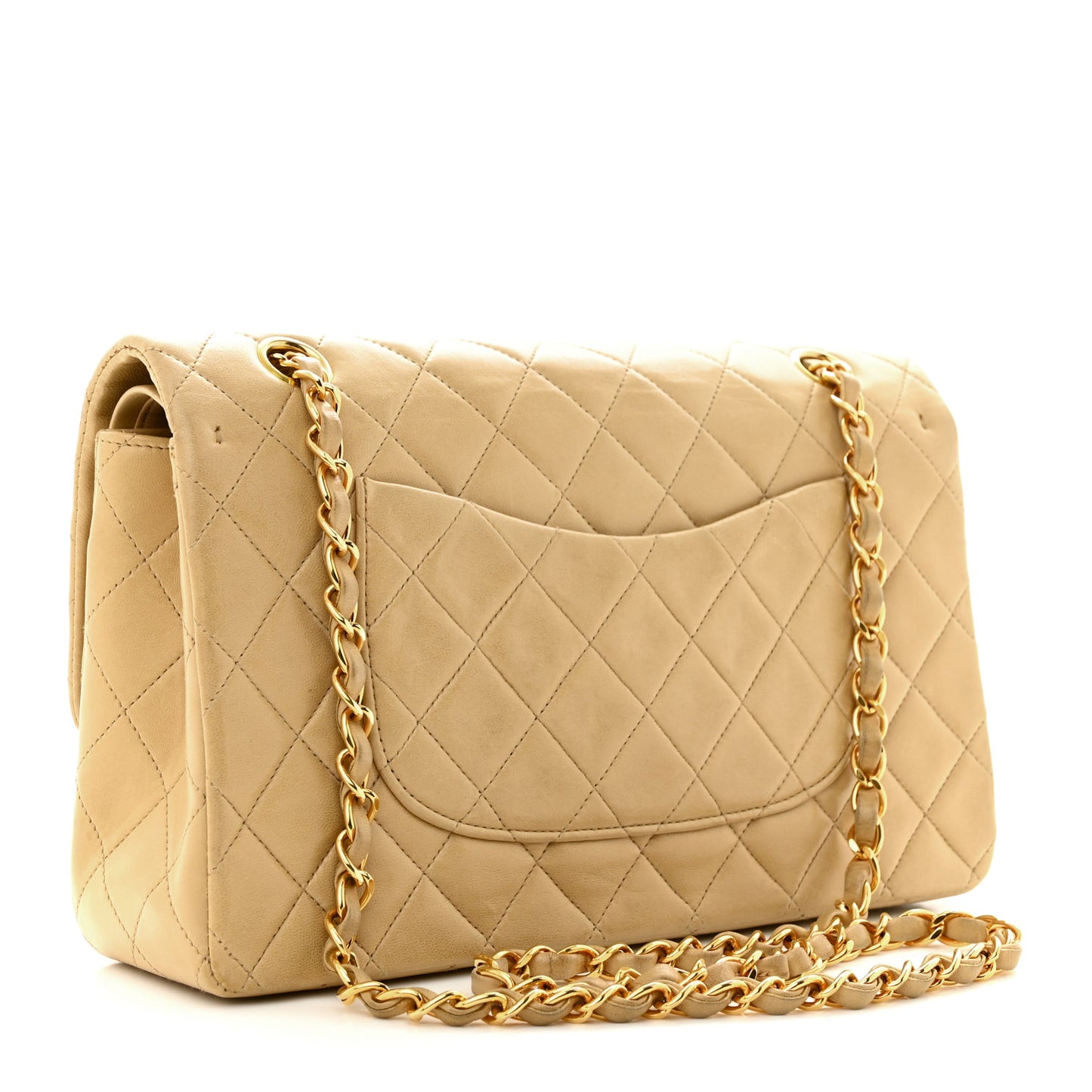 Lambskin Quilted Medium Double Flap Beige