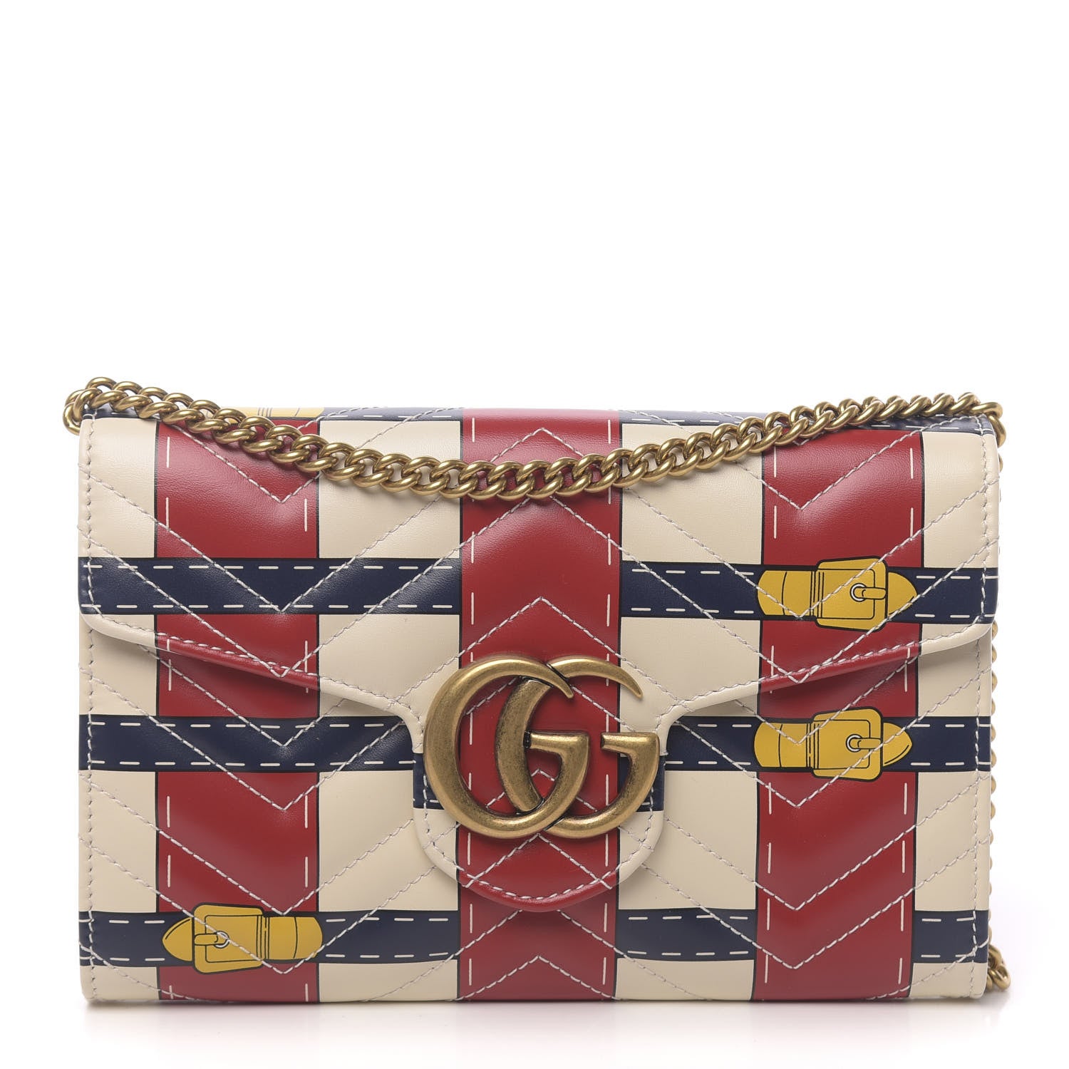 Gucci Calfskin Matelasse Trompe L'Oeil Print Mini GG Marmont Chain Wallet White 1 of 11