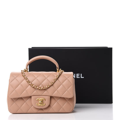 Chanel Lambskin Quilted Mini Top Handle Rectangular Flap Beige 11 of 11