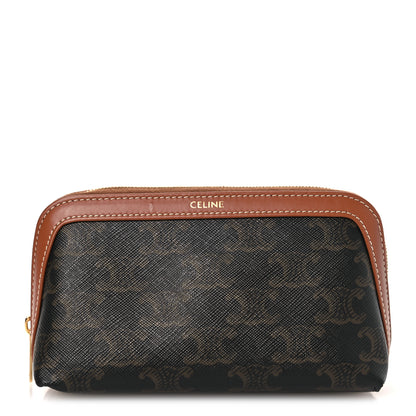 Celine Triomphe Canvas Calfskin Small Cosmetic Pouch Tan 1 of 11
