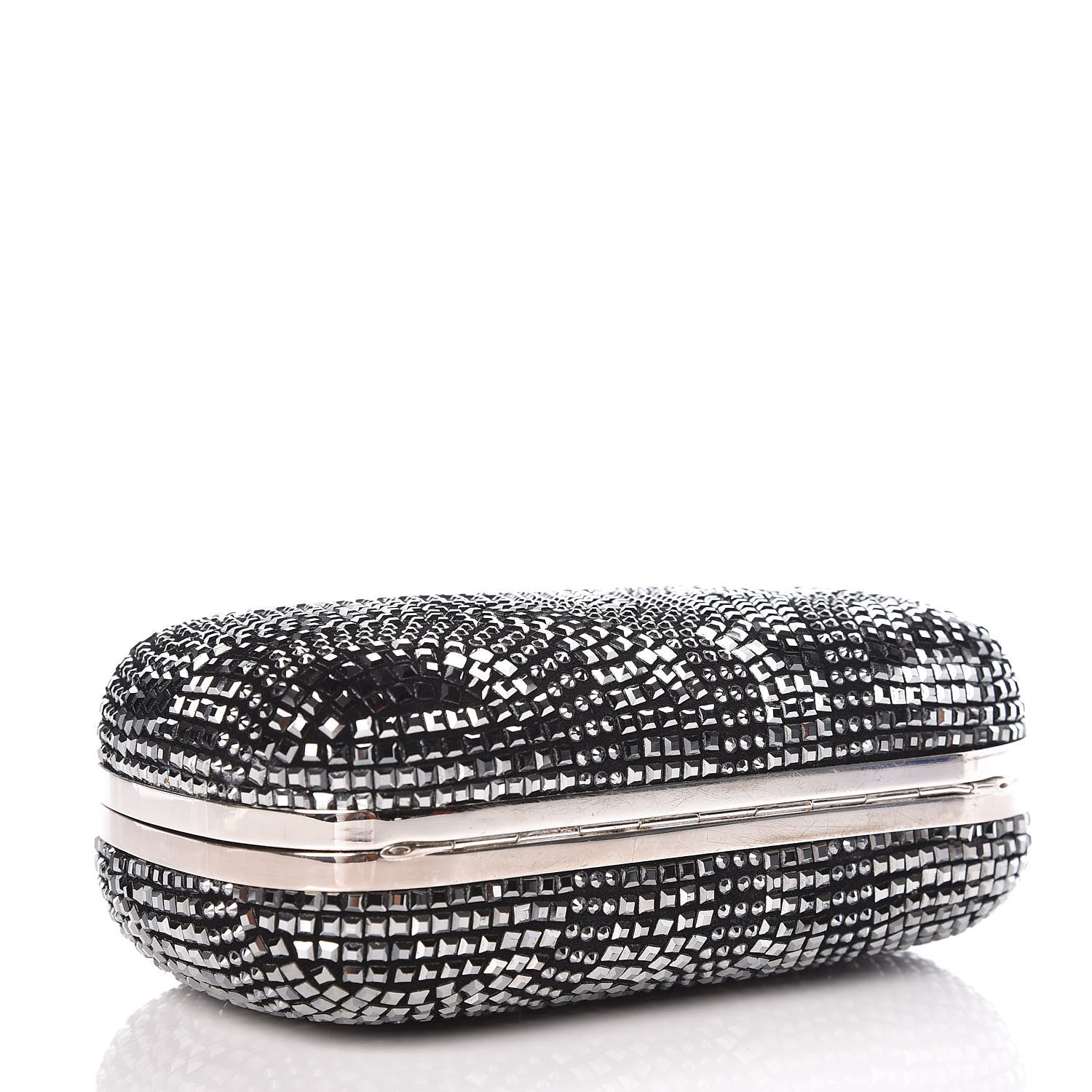 Alexander McQueen Crystal Nappa Classic Art Deco Skull Clutch Black Silver 4 of 10