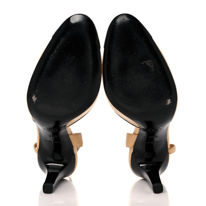 Chanel Lambskin Cap Toe CC Bow Slingback Pumps 35.5 Beige Black 5 of 8