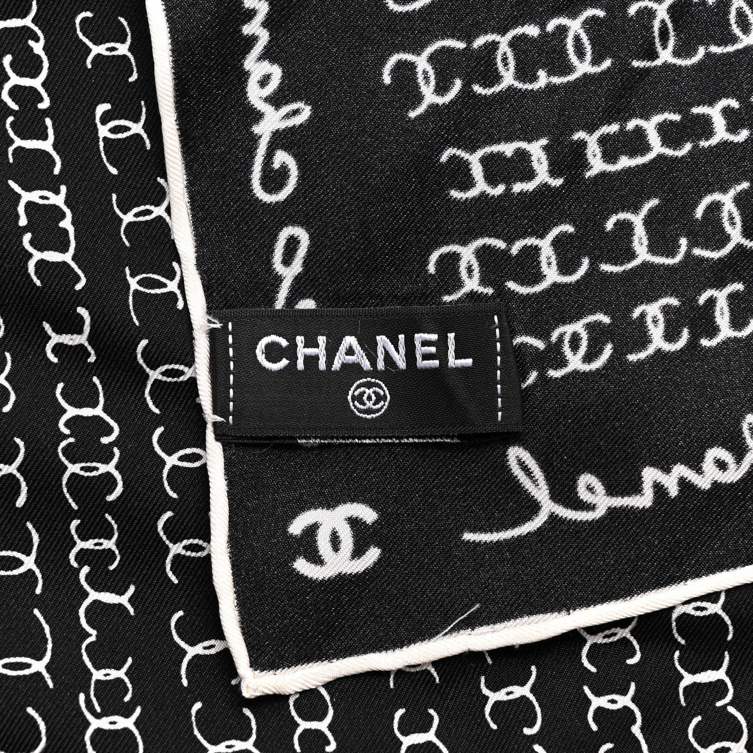 Chanel Silk CC Twilly Hair Tie Black White 4 of 7