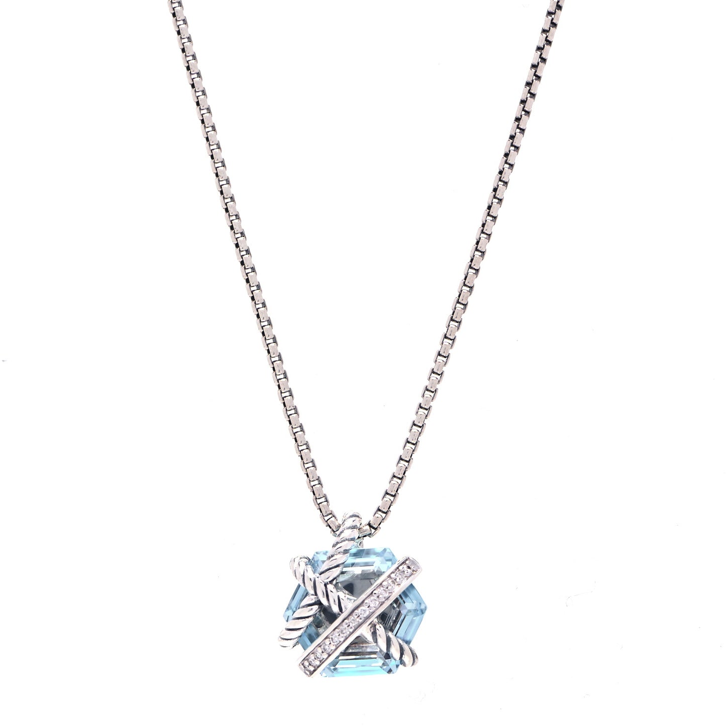 Sterling Silver Diamond Blue Topaz 10mm Petite Cable Wrap Pendant Necklace