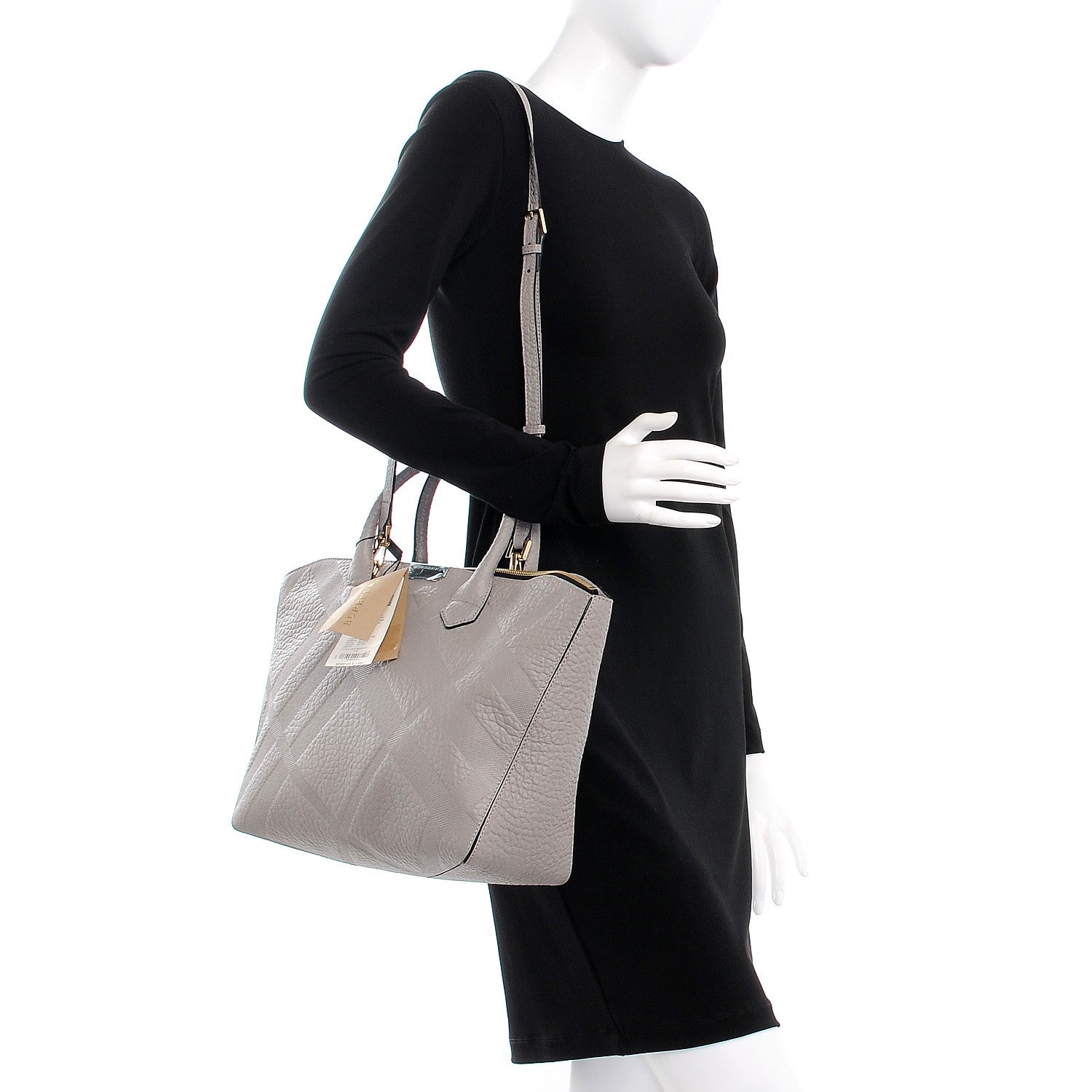 Burberry Heritage Grain Check Embossed Medium Dewsbury Tote Pale Grey 2 of 10