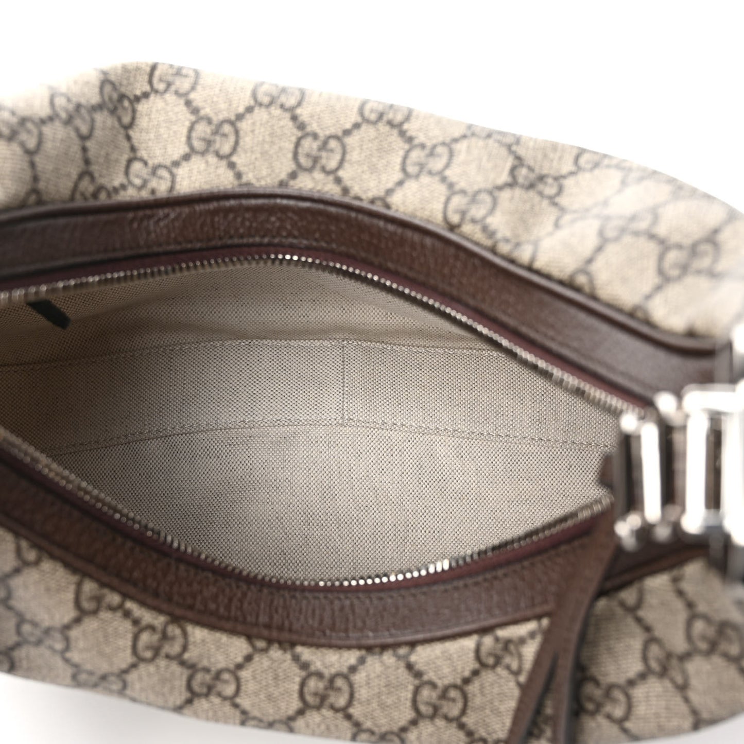 GG Supreme Monogram Textured Calfskin Web Large Attache Shoulder Bag Beige Ebony New Acero