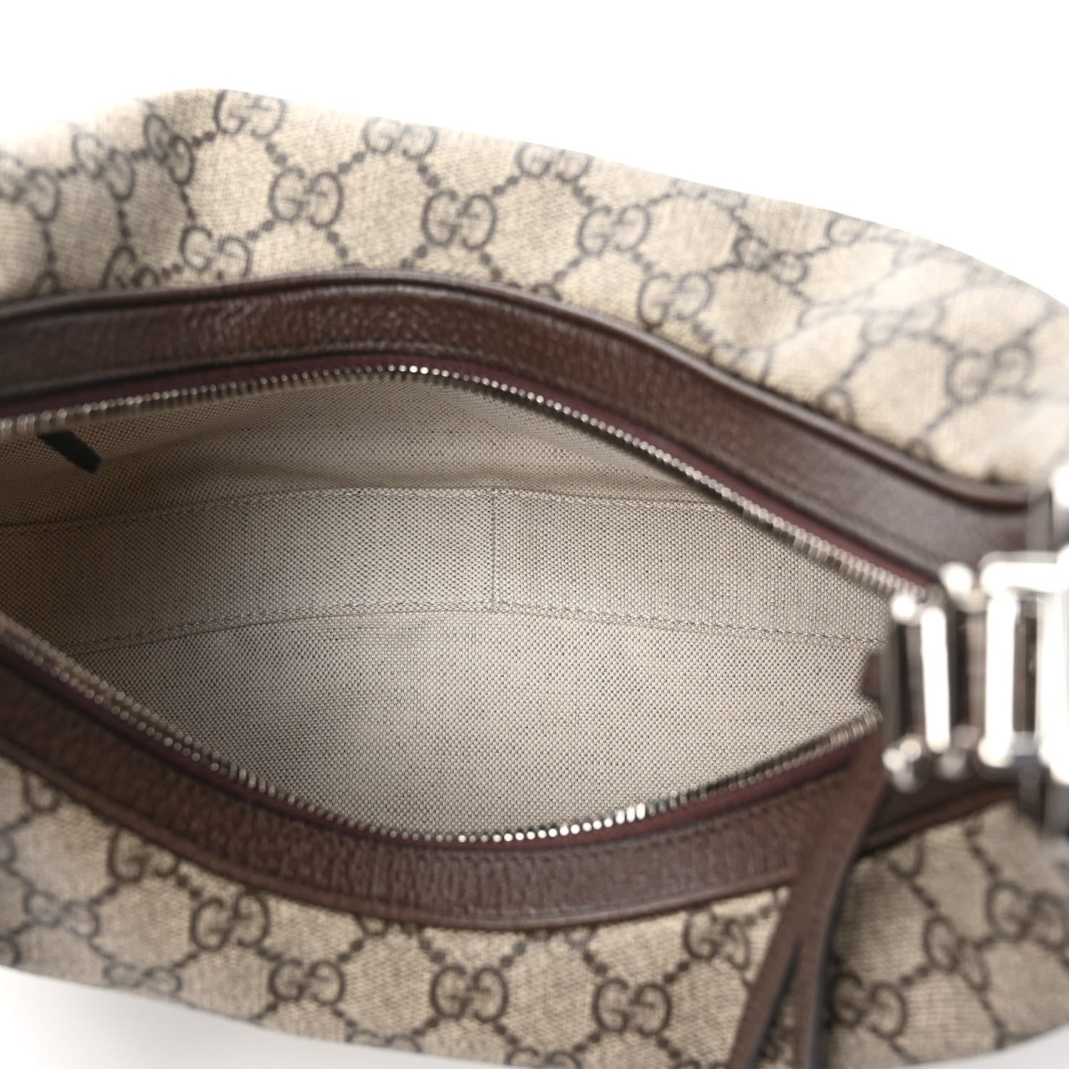 Gucci GG Supreme Monogram Textured Calfskin Web Large Attache Shoulder Bag Beige Ebony New Acero 5 of 8