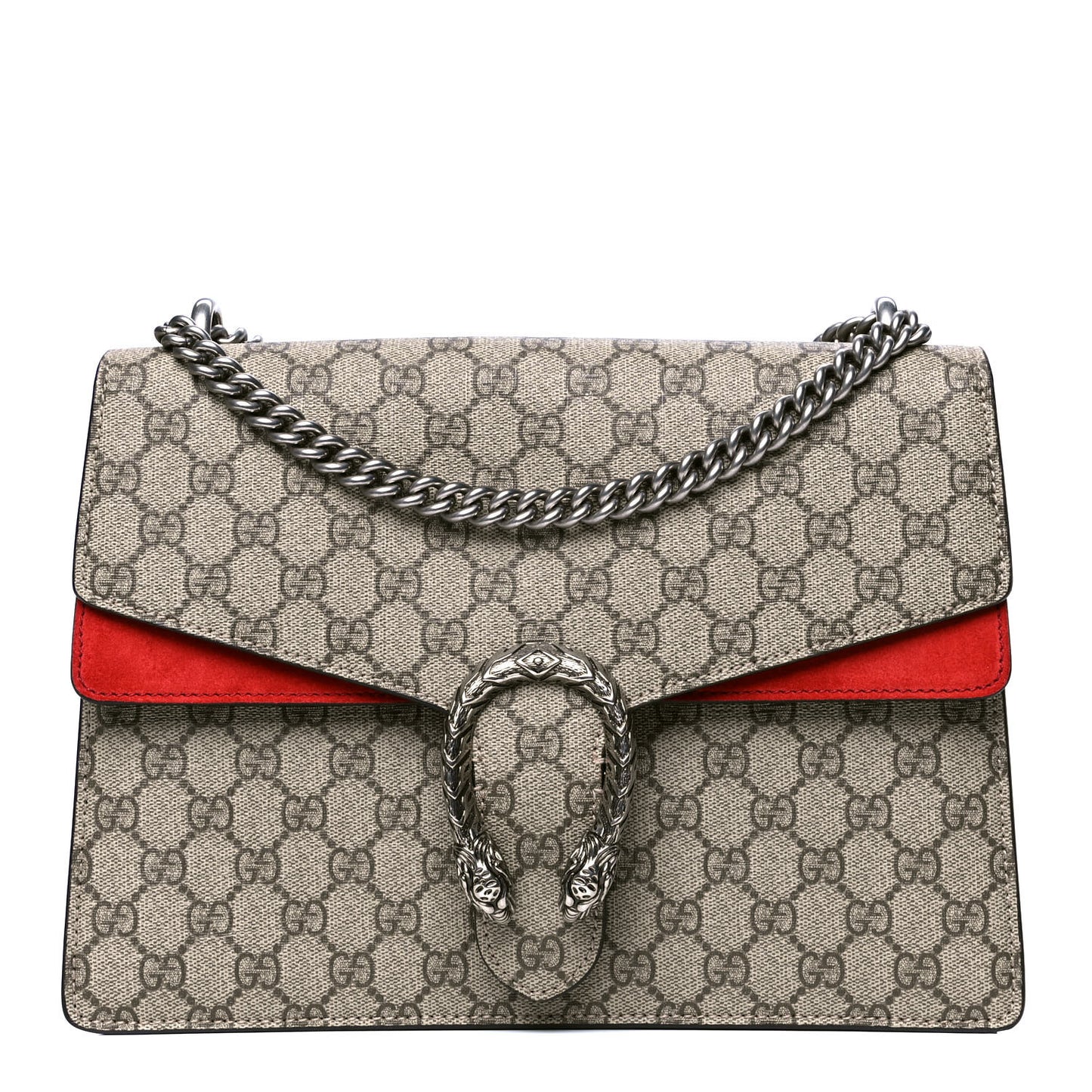 GG Supreme Monogram Suede Cudu Medium Dionysus Shoulder Bag Beige Ebony Vulcanic Red