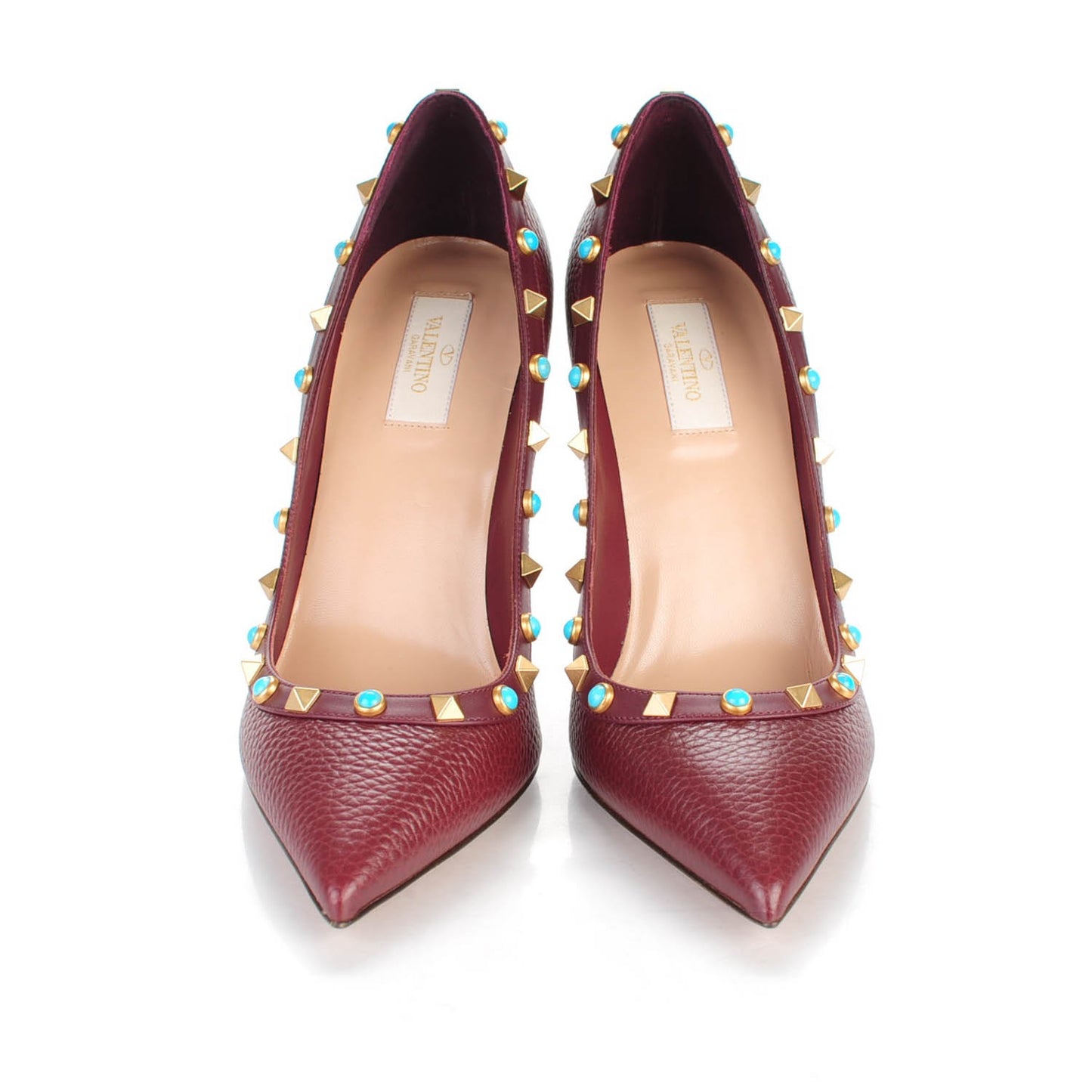 Pebbled Calfskin Rockstud Rolling 100mm Pumps 40 Rubin