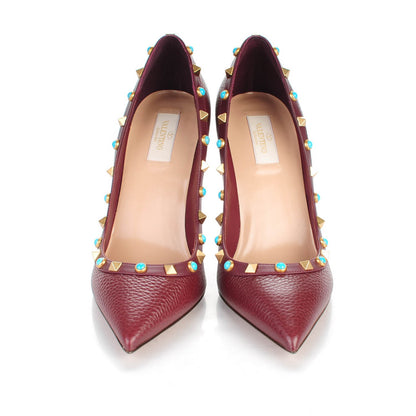 Valentino Garavani Pebbled Calfskin Rockstud Rolling 100mm Pumps 40 Rubin 2 of 8