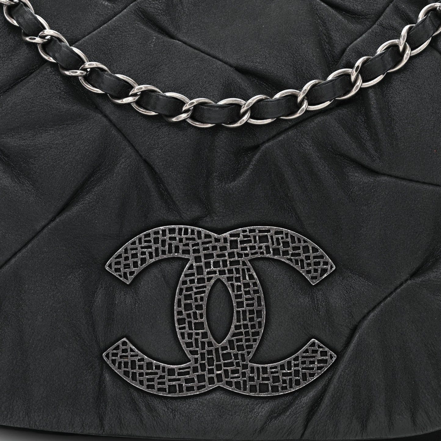 Iridescent Calfskin Glint Flap Black