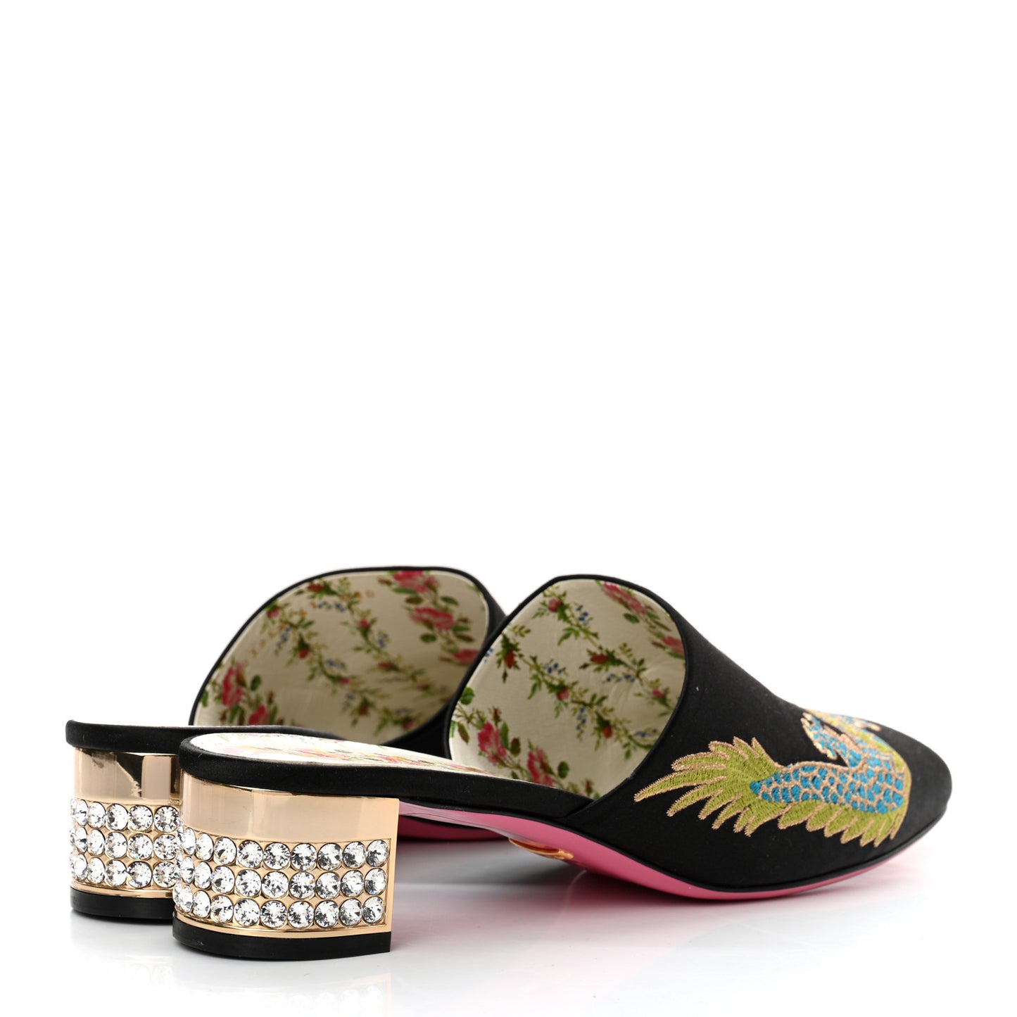 Satin Dragon Embroidered Candy Mules 41 Black