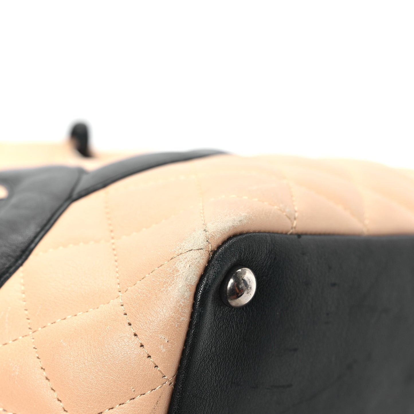 Calfskin Quilted Medium Cambon Tote Beige Black