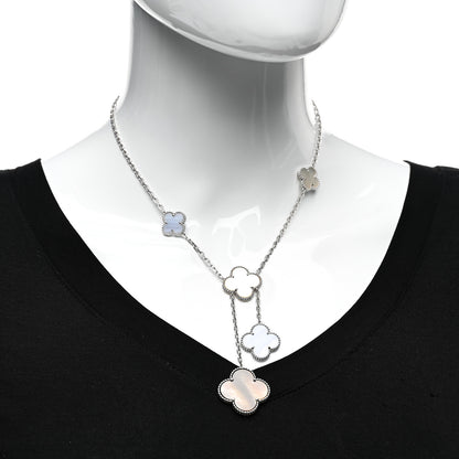 Van Cleef & Arpels 18K White Gold Mother of Pearl Chalcedony 6 Motifs Magic Alhambra Necklace 2 of 4