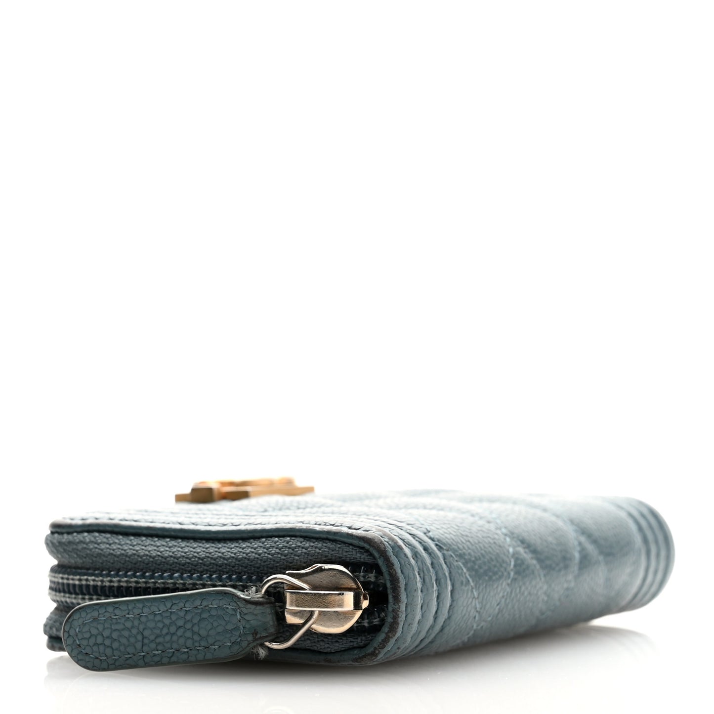 Caviar Quilted Boy Zip Around Coin Purse Wallet Blue