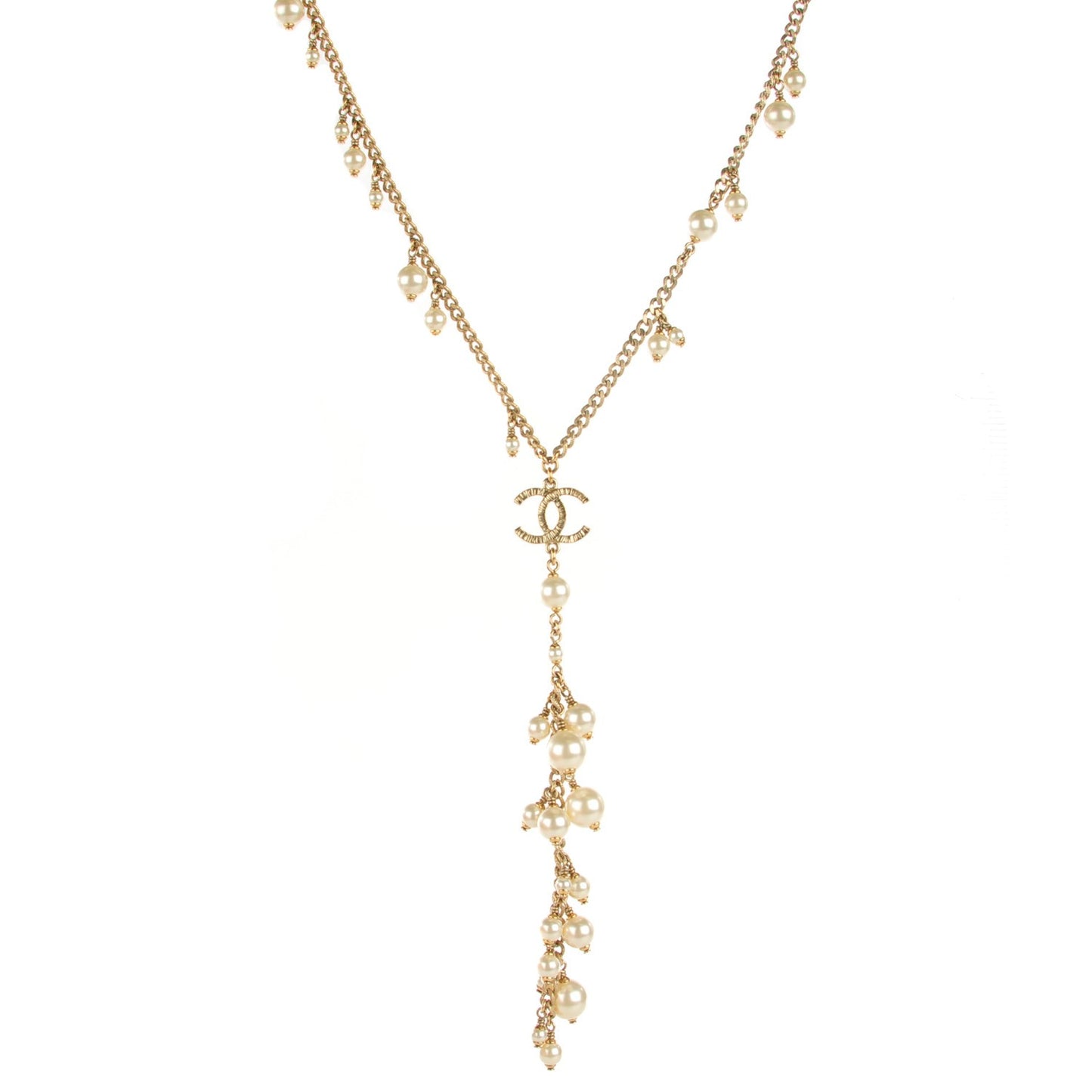 Pearl CC Drop Necklace Gold