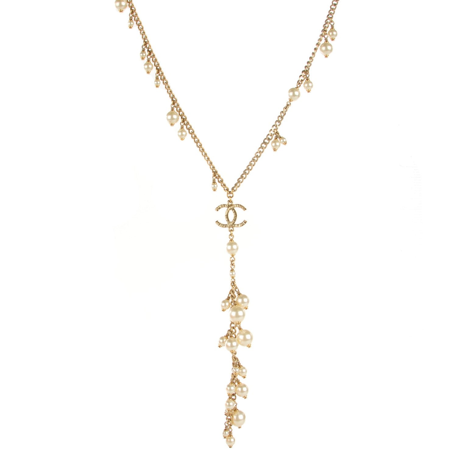 Chanel Pearl CC Drop Necklace Gold 1 of 6