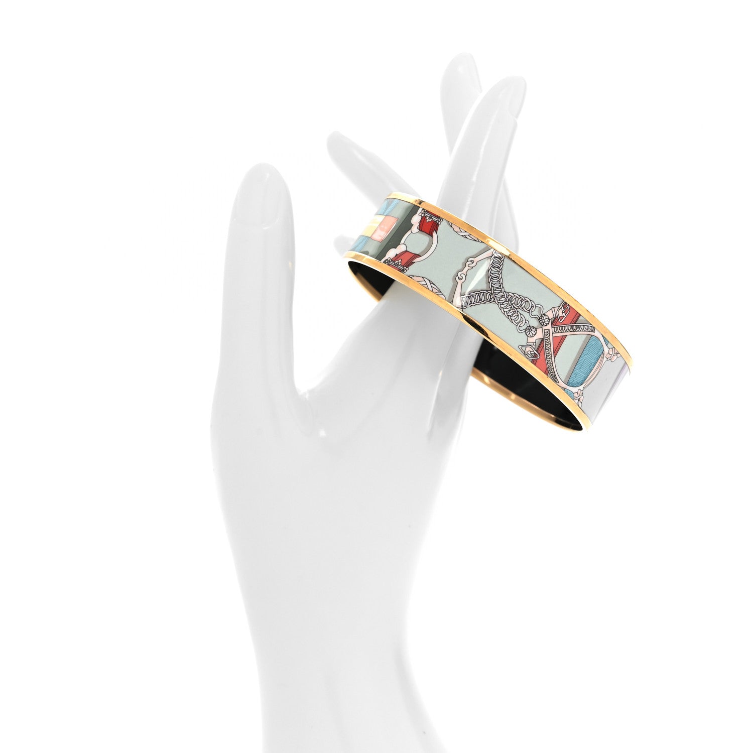 Hermes Enamel Printed Wide Cavald'Or Bracelet 65 Romantique 2 of 5