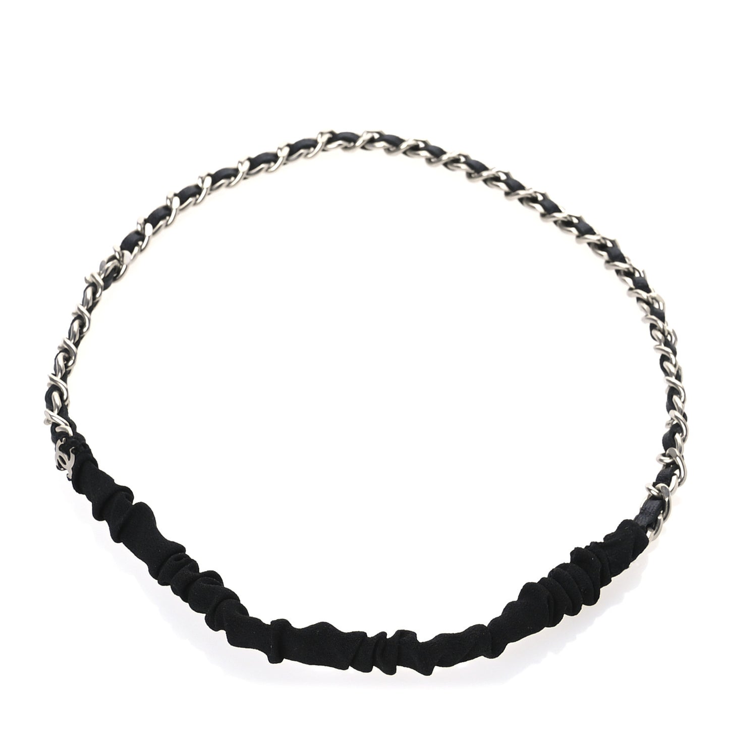 Calfskin Chain CC Headband Black Silver