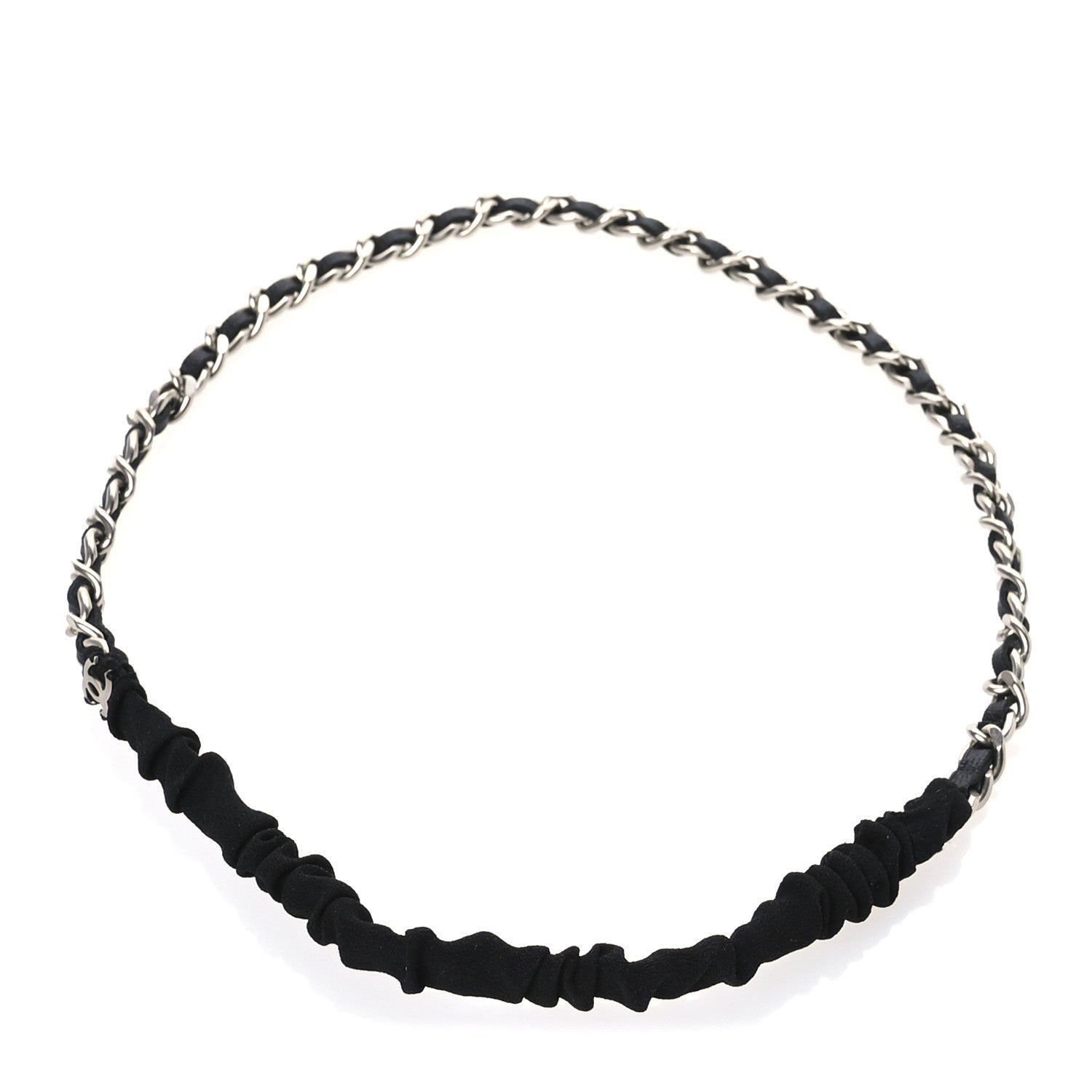Chanel Calfskin Chain CC Headband Black Silver 3 of 5