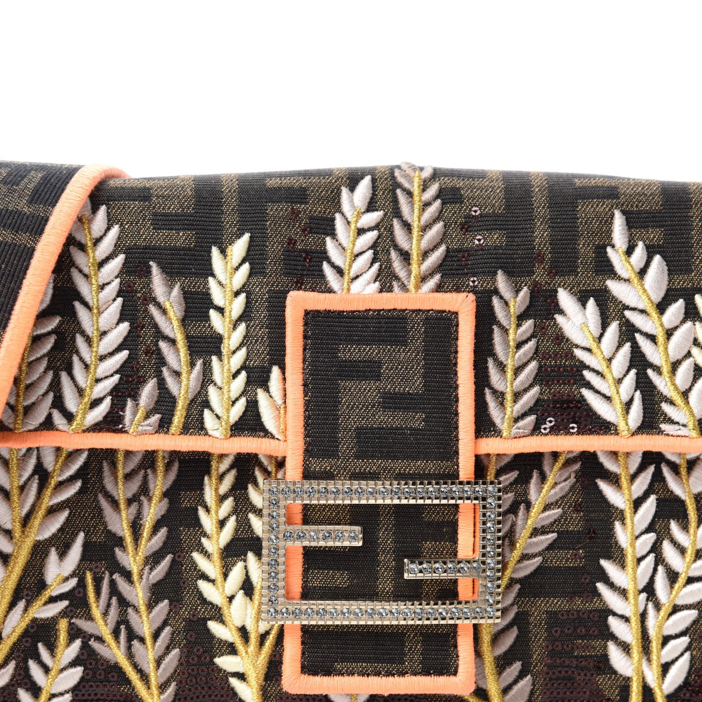 Fabric Jacquard FF 1974 Plant Embroidered Baguette Tobacco Moro Orange