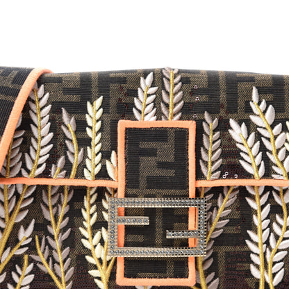 Fendi Fabric Jacquard FF 1974 Plant Embroidered Baguette Tobacco Moro Orange 10 of 10